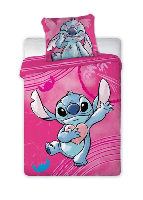 Disney Stitch junior sengetøj lyserød , Heartbeat, 100*135cm / 40*60 cm