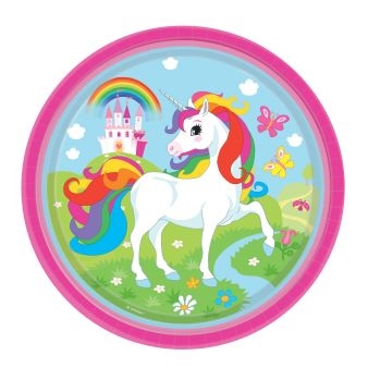 Enhjørning - unicorn paptallerkner pink 23 cm , 8 stk.