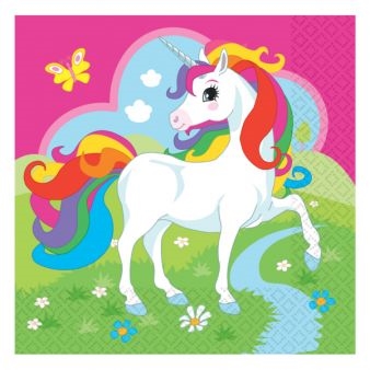 Enhjørning - unicorn servietter pink 33*33 cm , 20 stk.