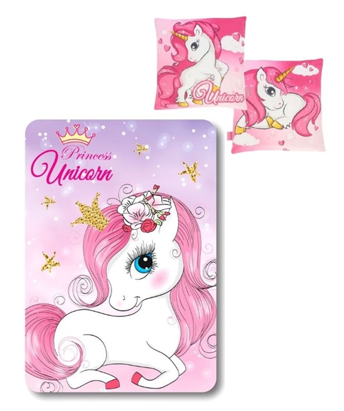Enhjørning - unicorn pude og fleece tæppe