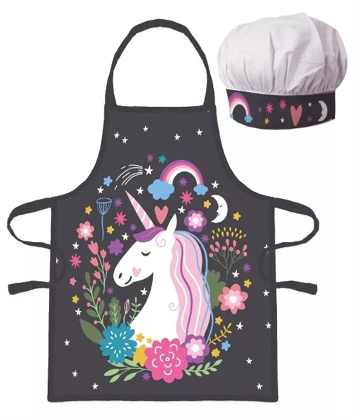 Enhjørning - unicorn forklæde og kokkehue
