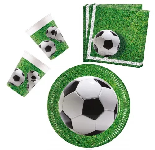 Fodbold paptallerkner, servietter , krus til 8 personer , grøn