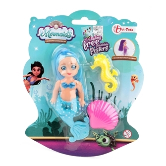 Havfrue mini dukke blå , 12 cm