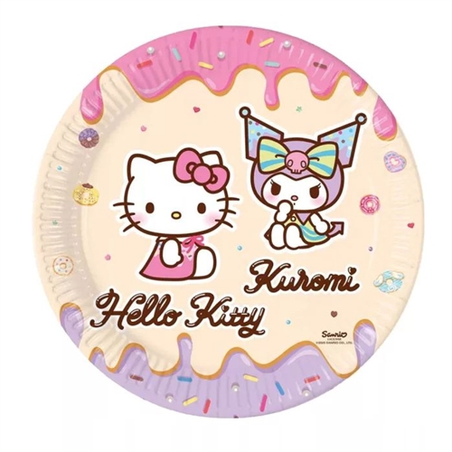 Hello Kitty Kuromi paptallerkner 23 cm , 8 stk.