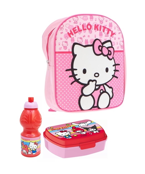 Hello Kitty børnehavestart sæt , rygsæk 3D m. madkasse og drikkedunk