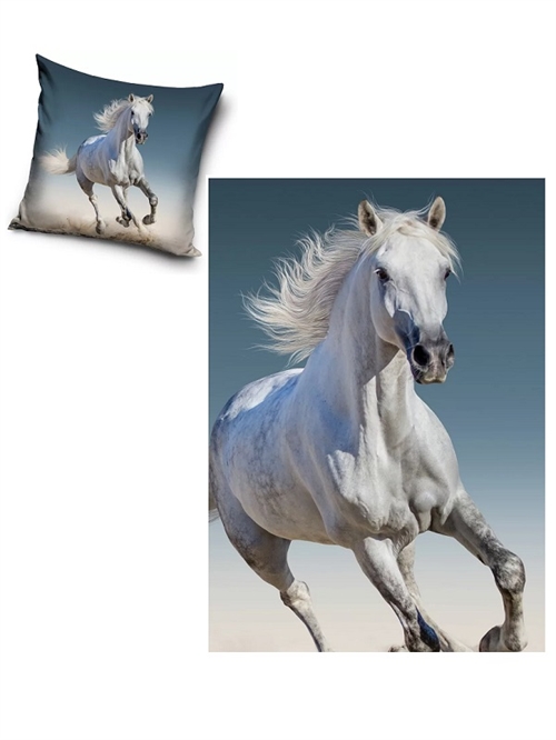 Heste decorpude og fleecetæppe , hvid hest
