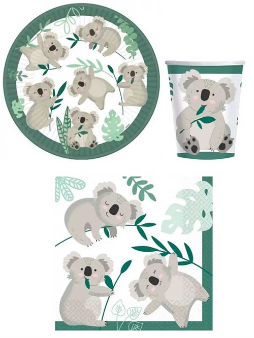 Koala paptallerkener , krus og servietter til 8 personer