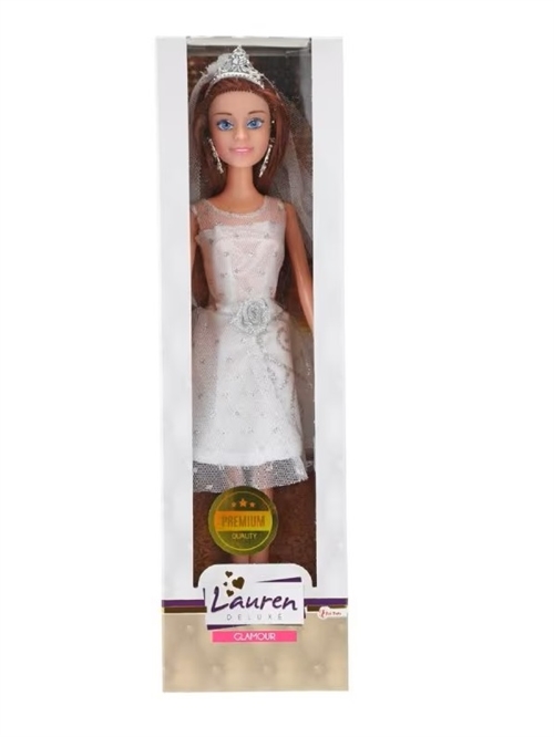 Lauren Deluxe dukke med hvid kjole , 29 cm