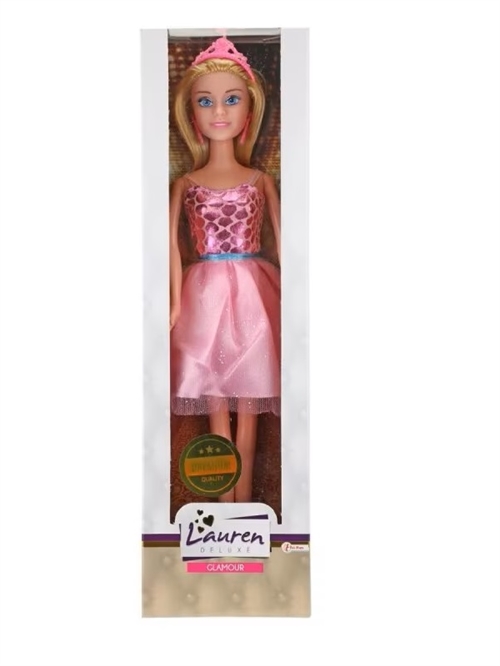 Lauren teen dukke med tiara og lyserød festkjole , 29 cm