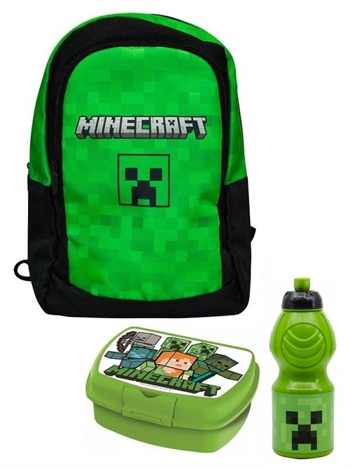 Minecraft rygsæk 39 cm, madkasse og drikkedunk