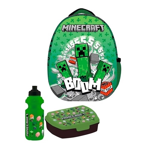 Minecraft børnehavestart sæt, rygsæk 33 cm -madkasse -drikkedunk