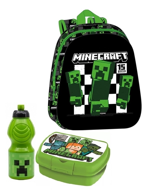 Minecraft børnehavestart sæt, rygsæk 33 cm -madkasse -drikkedunk 