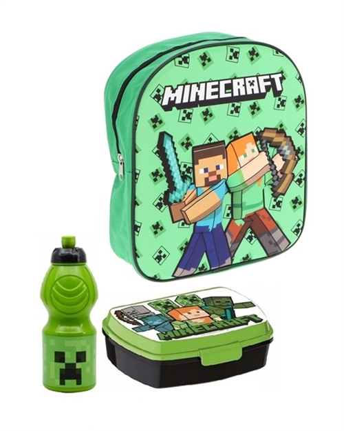 Minecraft børnehavestart sæt, rygsæk 3D -madkasse -drikkedunk 