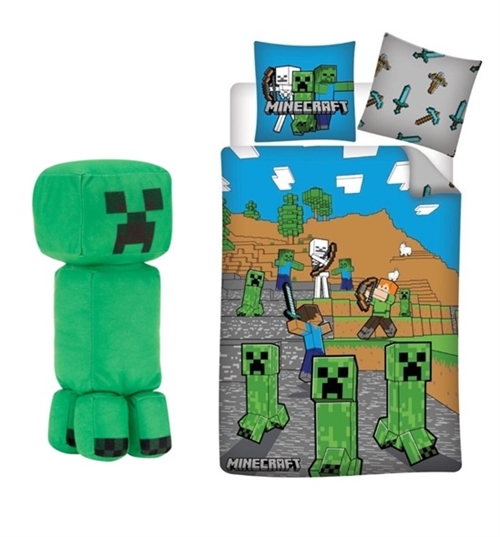 Minecraft sengetøj med Creeper bamse