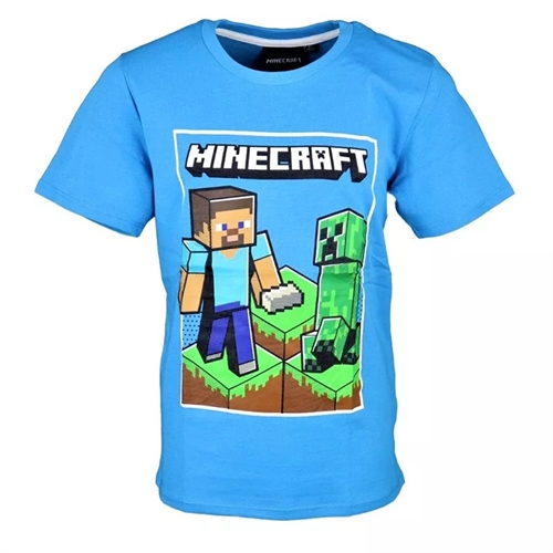 Minecraft T-shirt blå , Creeper og Steve 