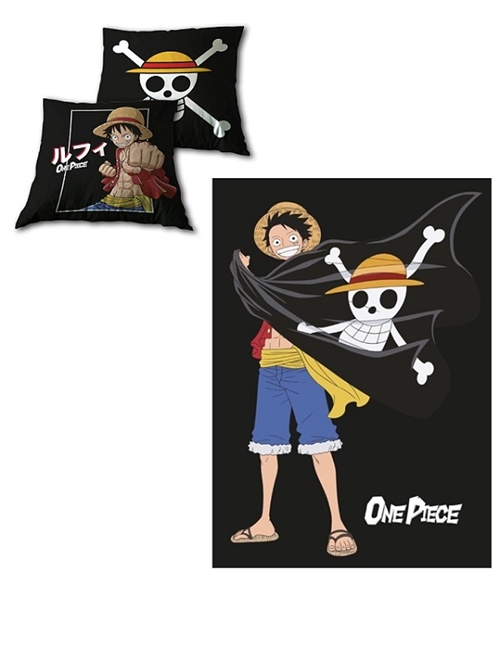 One Piece decorpude og fleece tæppe ,  Luffy og Skull
