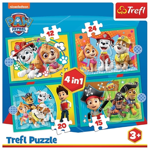 Paw Patrol puslespil 4 in 1 - 12, 15, 20, 24 brikker