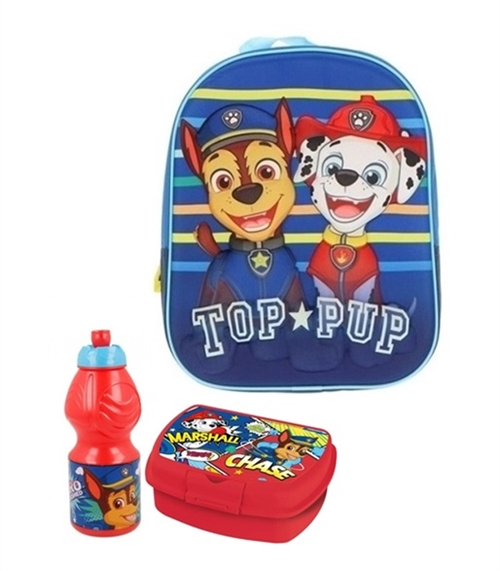 Paw Patrol børnehavestart sæt Top Pup, rygsæk 3D, madkasse og drikkedunk