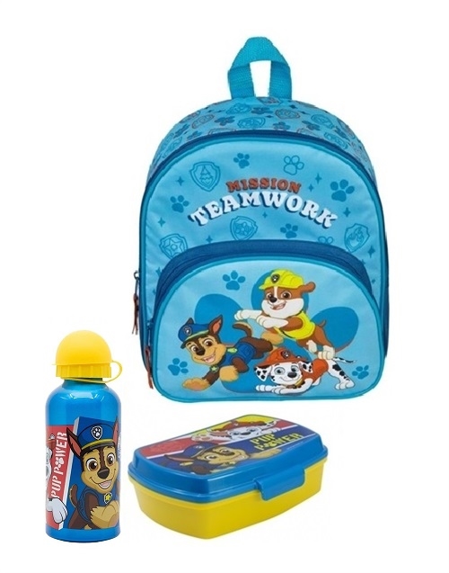 Paw Patrol børnehavestart sæt - rygsæk 2 rum, madkasse, drikkedunk aluminium