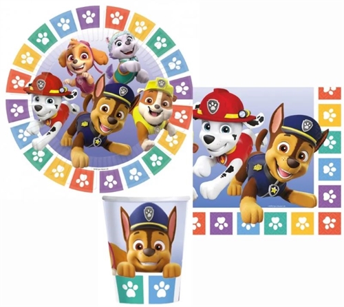 Paw Patrol paptallerkner , servietter og krus til 8 personer