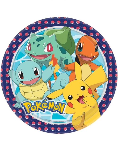 Pokemon paptallerkner 23cm, 8 stk.