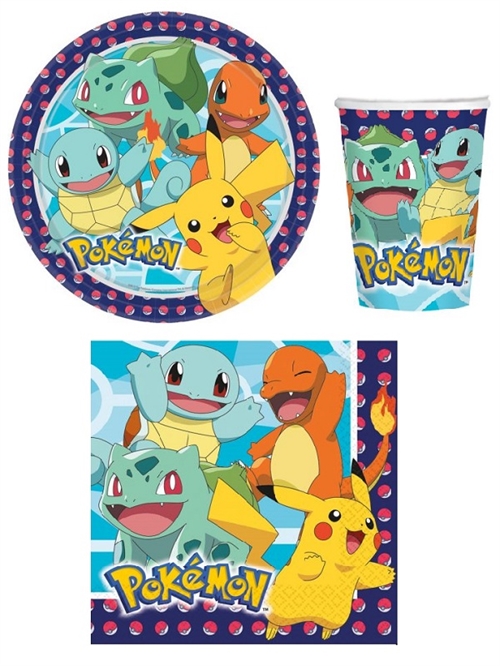 Pokemon pap tallerkener, servietter og krus  til 8 personer