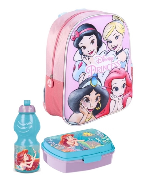 Disney Prinsesser børnehavestart sæt - rygsæk 3D , madkasse og drikkedunk 