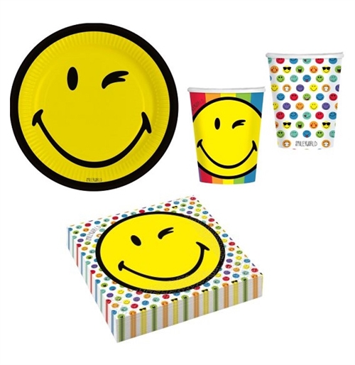 Emoji paptallerkner, servietter og krus til 8 personer