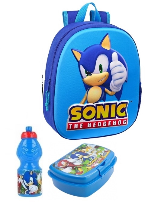 Sonic børnehavestart sæt - rygsæk 33 cm , madkasse og drikkedunk 