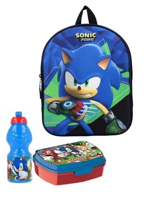 Sonic børnehavestart sæt , rygsæk 3D, madkasse og drikkedunk