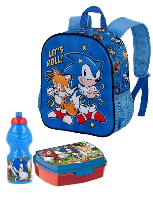 Sonic børnehavestart sæt , rygsæk 3D -madkasse-drikkedunk, Let's Roll !