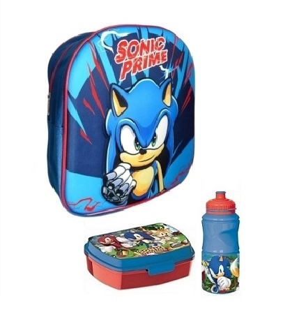 Sonic børnehavestart sæt , rygsæk 3D - madkasse - drikkedunk