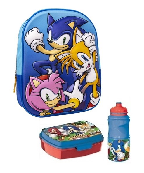 Sonic børnehavestart sæt , rygsæk 3D -madkasse-drikkedunk