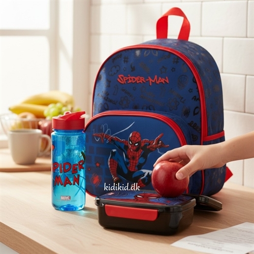 Spiderman børnehavestart sæt - rygsæk 2 rum , madkasse og drikkedunk 