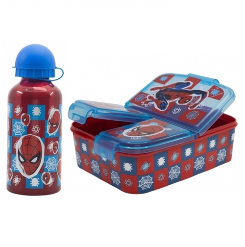 Spiderman madkasse 3 rum og drikkedunk aluminium