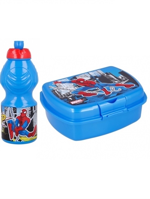 Spiderman madkasse og drikkedunk, blå