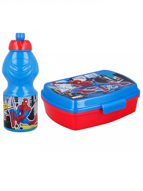 Spiderman madkasse og drikkedunk , blå/ rød
