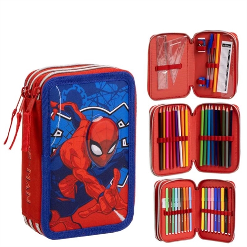 Spiderman penalhus 3 lag m. indhold, navy