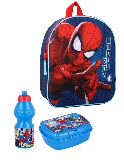 Spiderman børnehavestart sæt - rygsæk 3D, madkasse og drikkedunk , blå