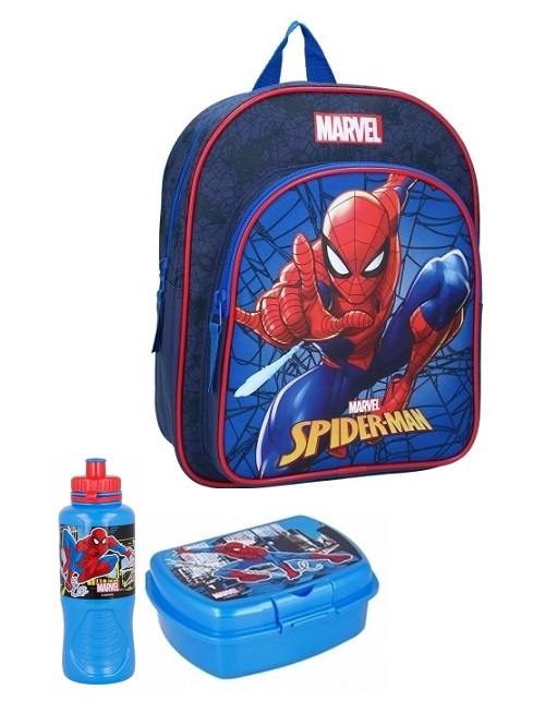 Spiderman børnehavestart sæt - rygsæk 2 rum, madkasse og drikkedunk 