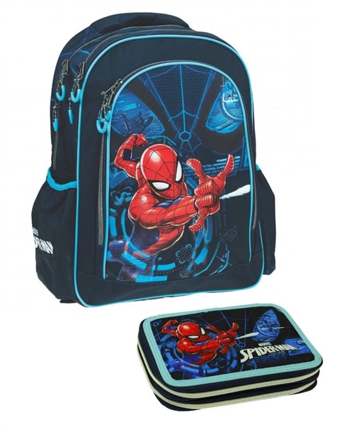 Spiderman skoletaske og penalhus , navy