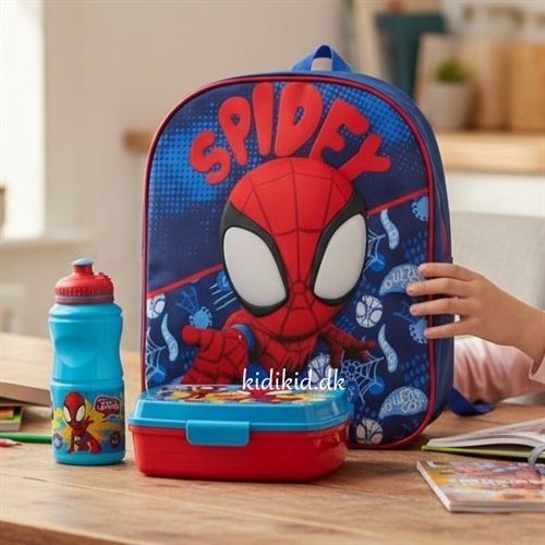 Spidey børnehavestart sæt - rygsæk 3D, madkasse og drikkedunk 
