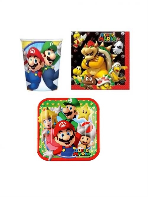 Super Mario paptallerkner, servietter og krus