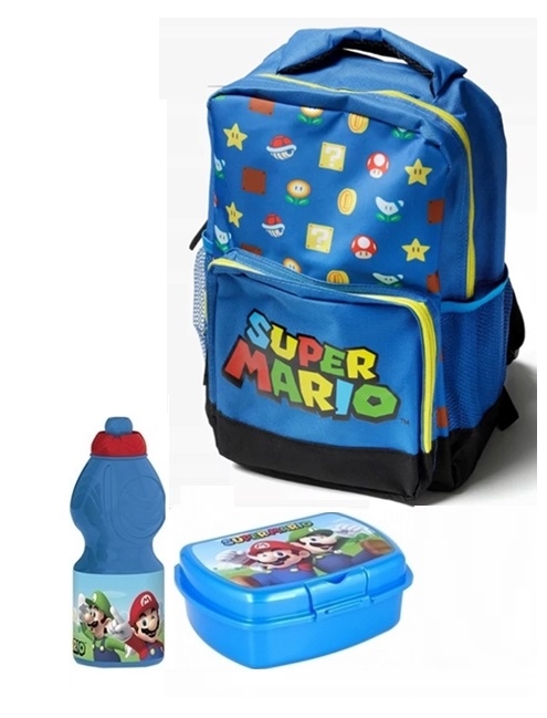 Super Mario børnehavestart sæt, rygsæk 35 cm -madkasse -drikkedunk 