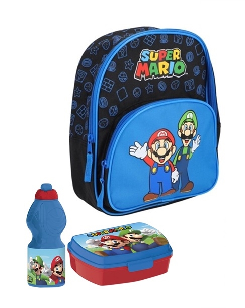 Super Mario børnehavestart sæt, rygsæk -madkasse -drikkedunk 
