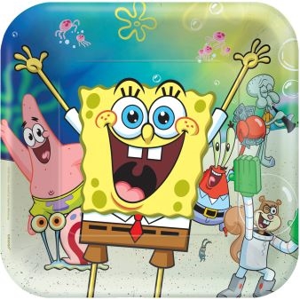 Svampebob firkant paptallerkner 23 cm , 8 stk.