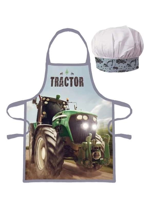 Traktor forklæde og kokkehue grøn